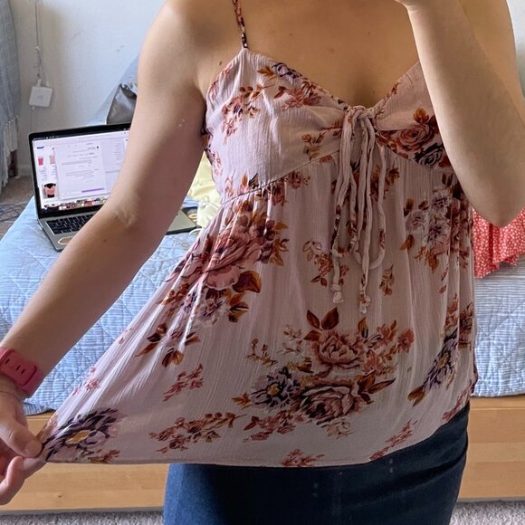 American Eagle Cold Shoulder Tie-Front Floral Spaghetti Strap Top Size M - Picture 12 of 13